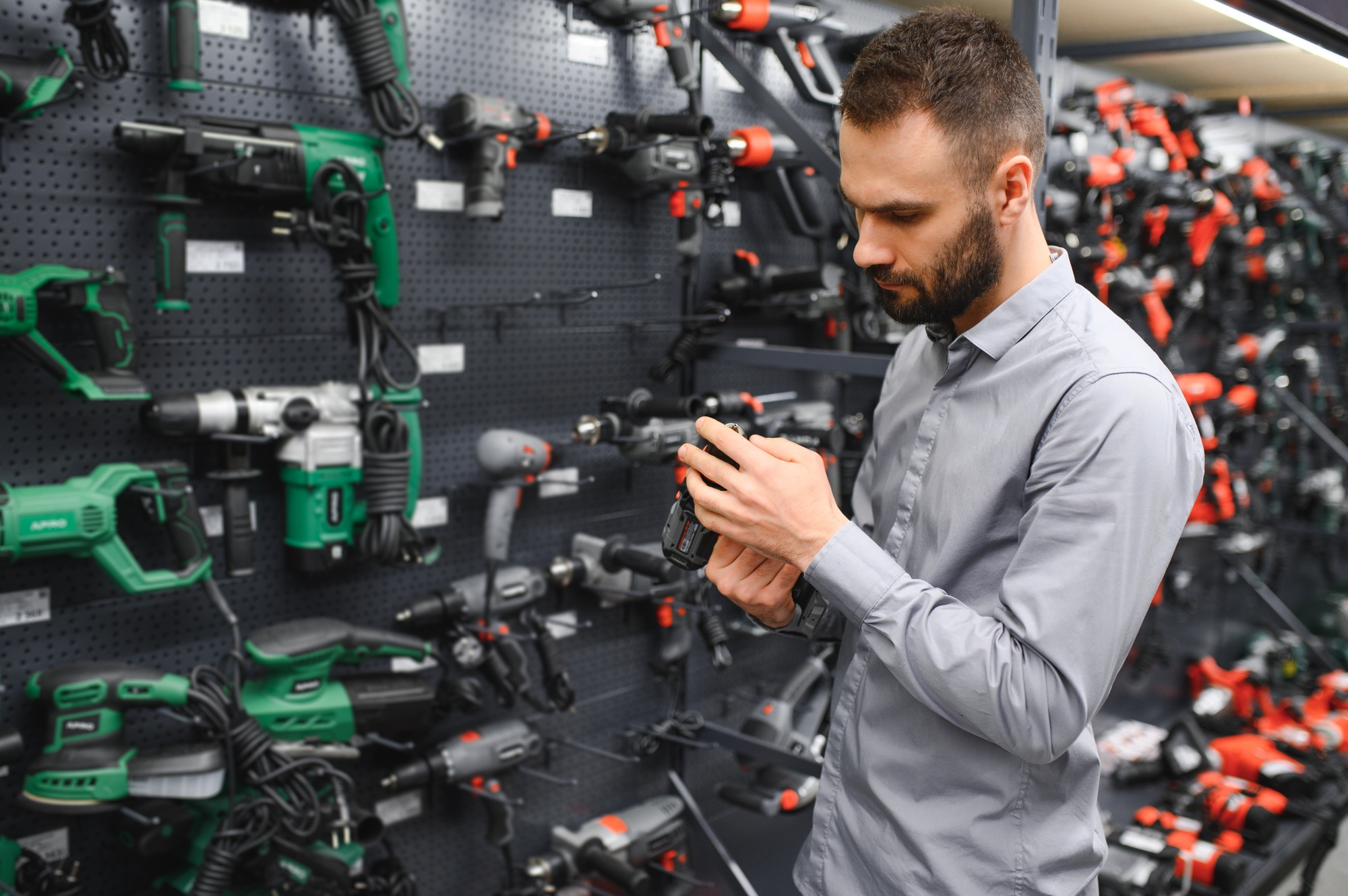 male customer in a power tool store